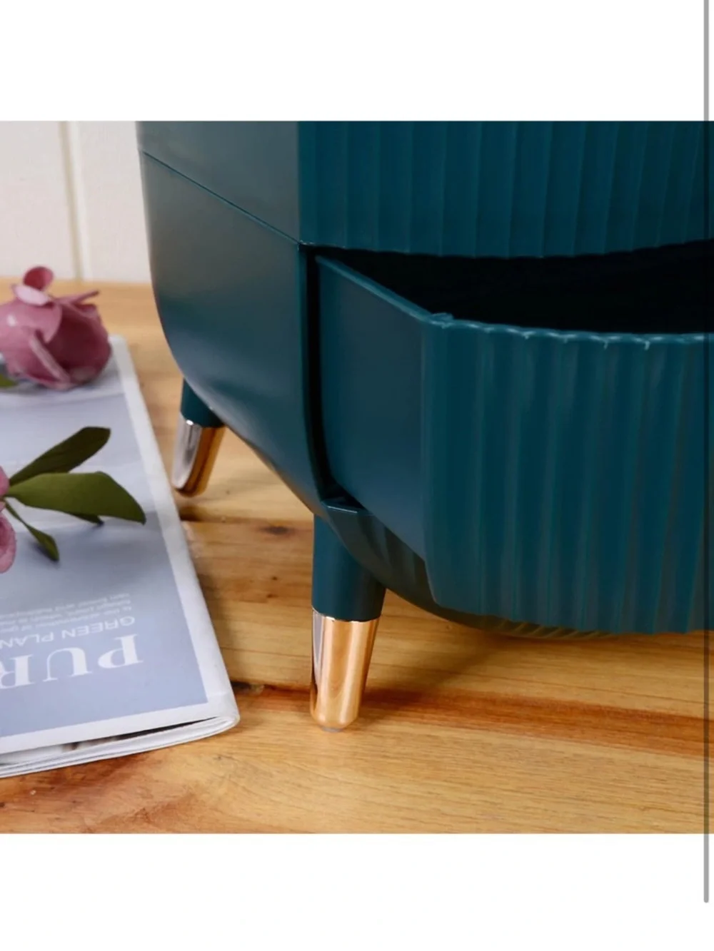New Makeup Organizer Storage Box Lux Case in Deep Teal with Clear Dome